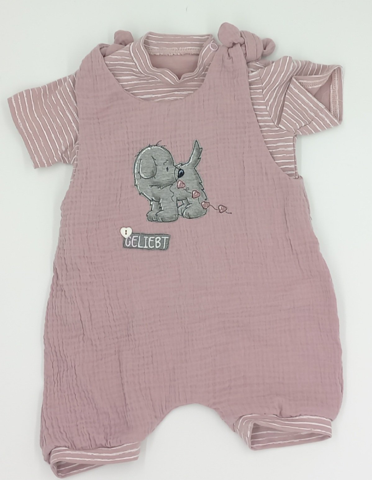 Luftiges Musselin Babyset Latzhose Gr. 68 Hund rosa
