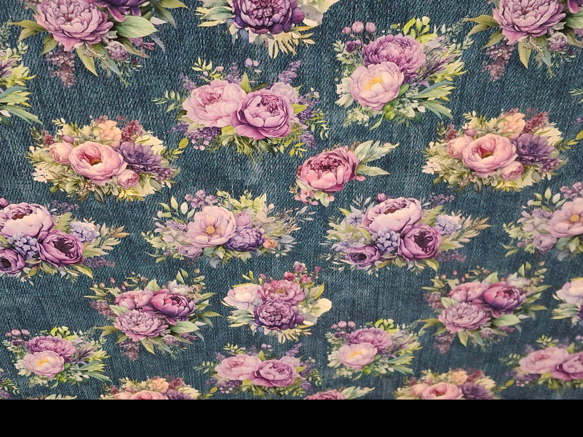 French Terry, Peonie Love, blau