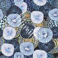French Terry, blaue abstrakte Blumen