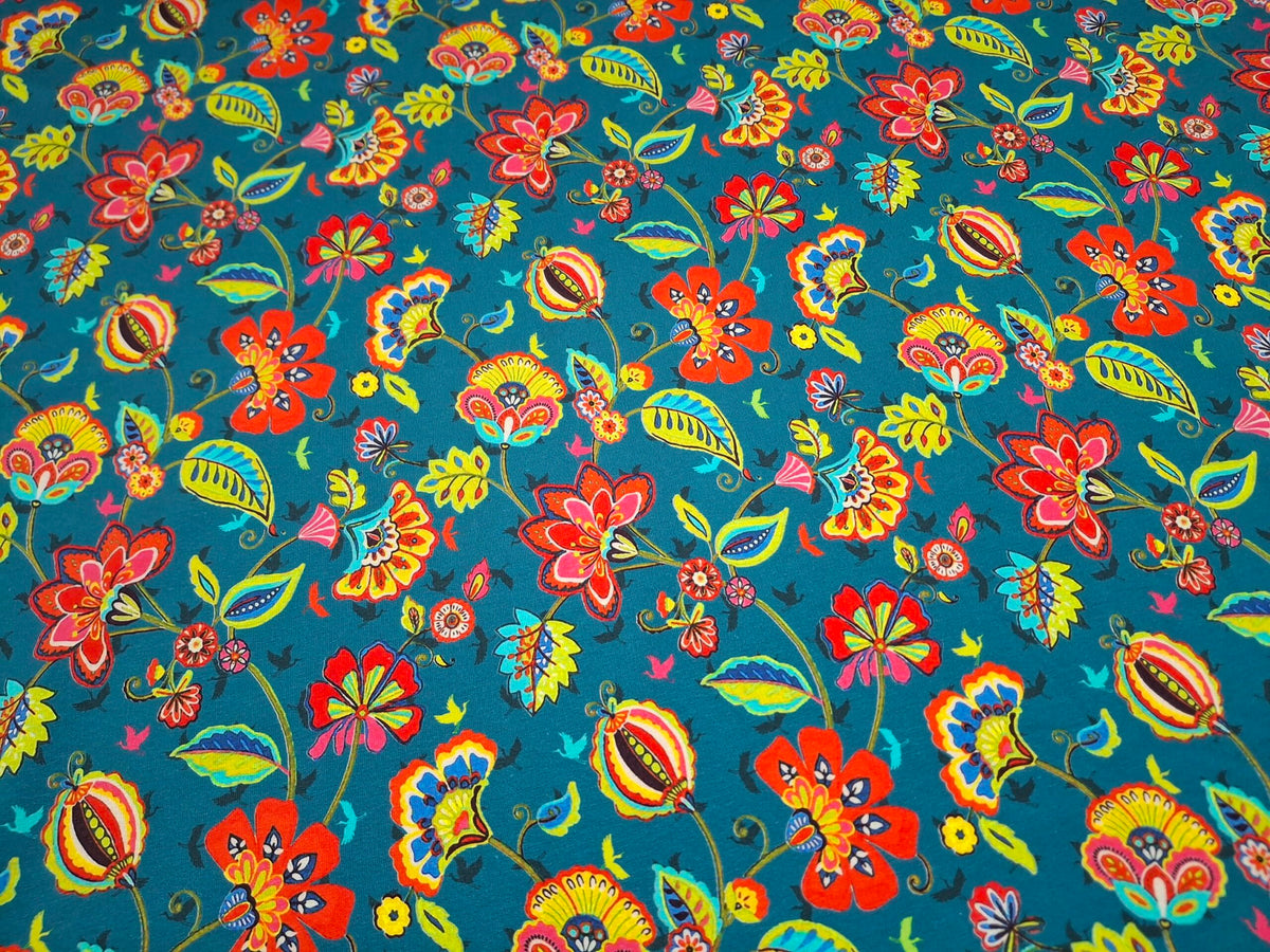 French Terry Blumen blau