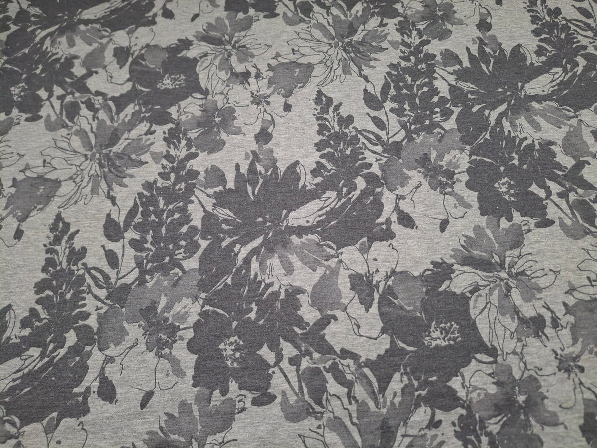 French Terry meliert Blumen grau
