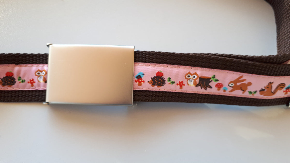 Kindergürtel Waldtiere rosa auf braun