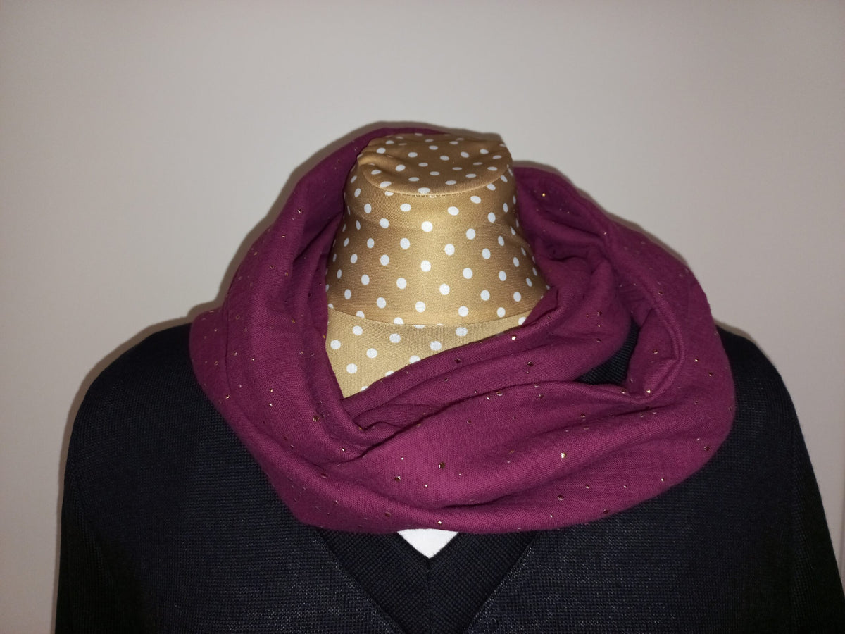Musselin Wickelschal bordeaux Goldpunkte