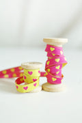 Webband schmal Herzchen gelb-pink