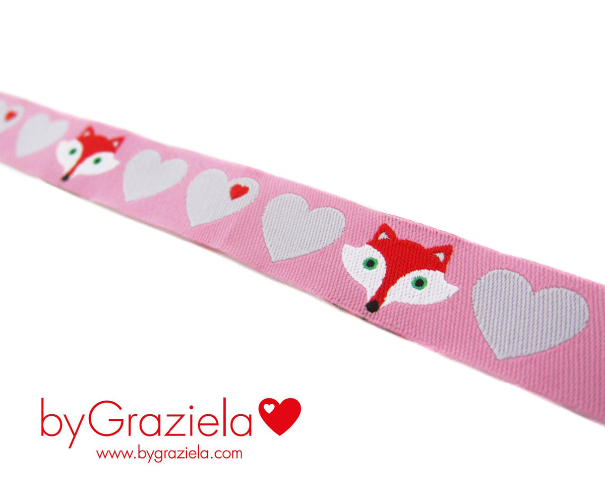 Webband byGraziela Herzen mit Fuchs rosa grau