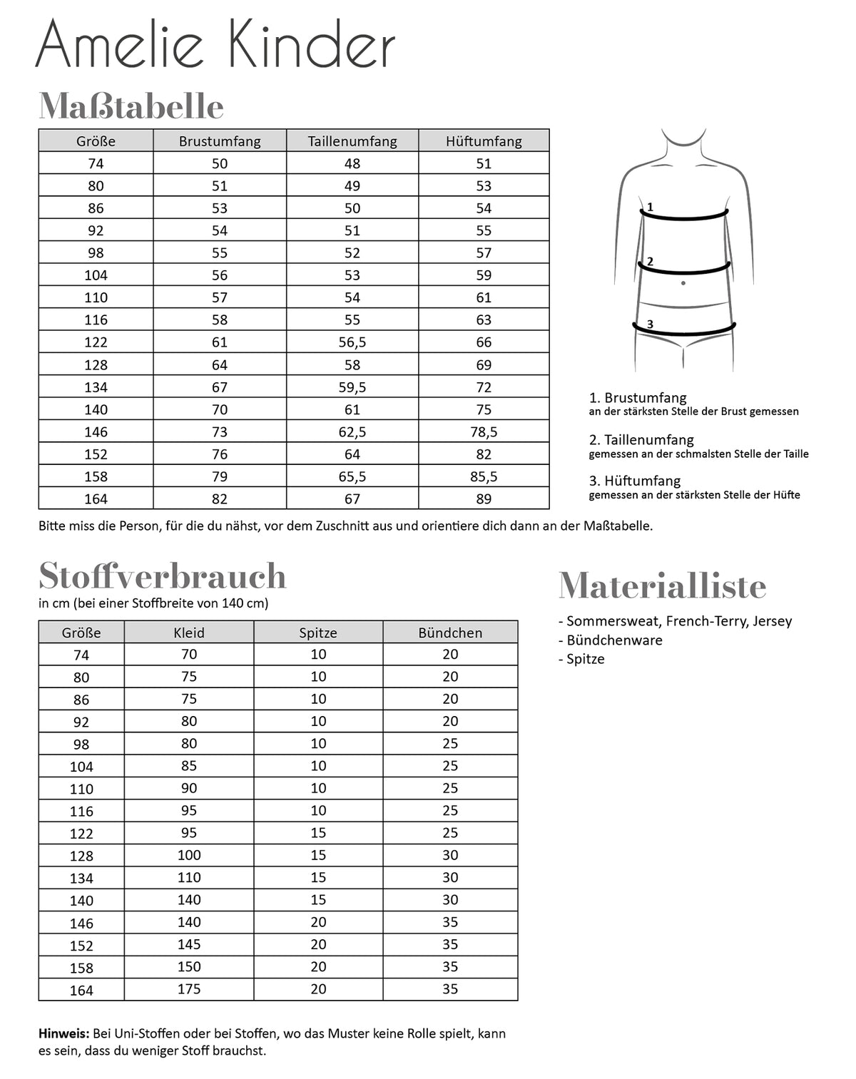 Papierschnittmuster Kleid Amelie Kinder