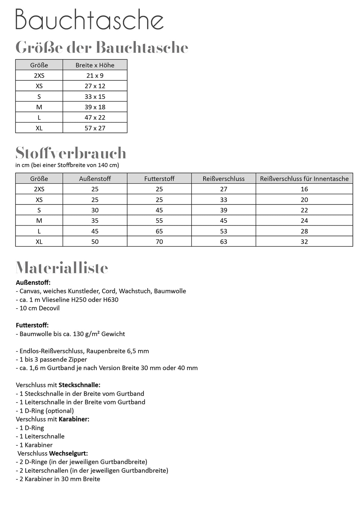 Papierschnittmuster Bauchtasche