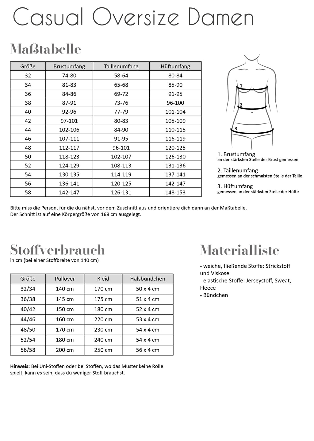 Papierschnittmuster Casual Oversize Pullover Damen