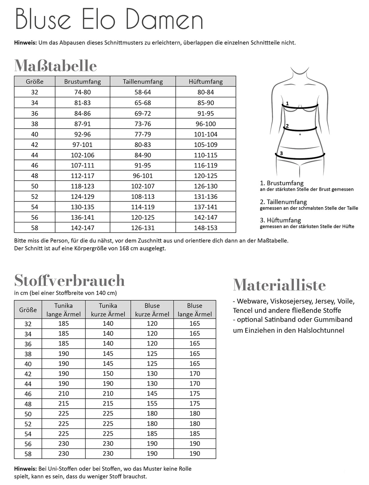 Papierschnittmuster Bluse Elo Damen