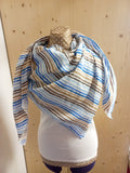Musselin Dreiecksschal Streifen blau - beige