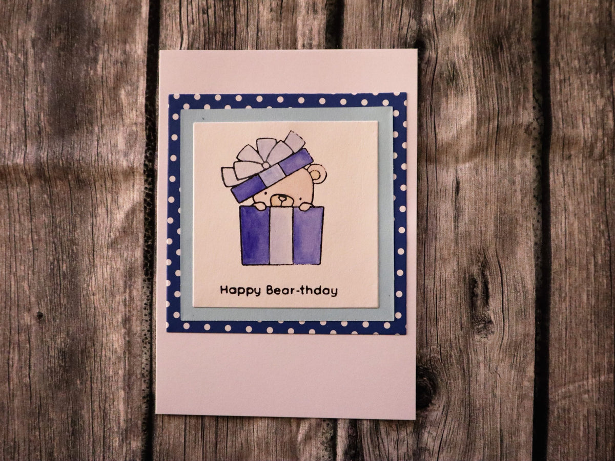 Geburtstagskarte Teddy Geschenk blau