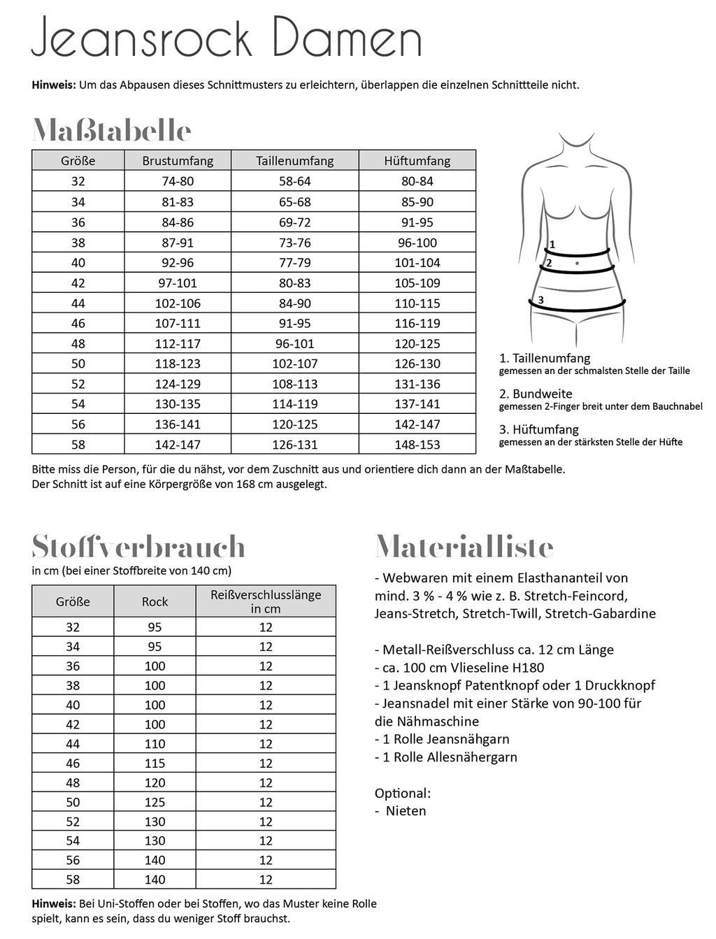 Papierschnittmuster Jeansrock - Fadenkäfer