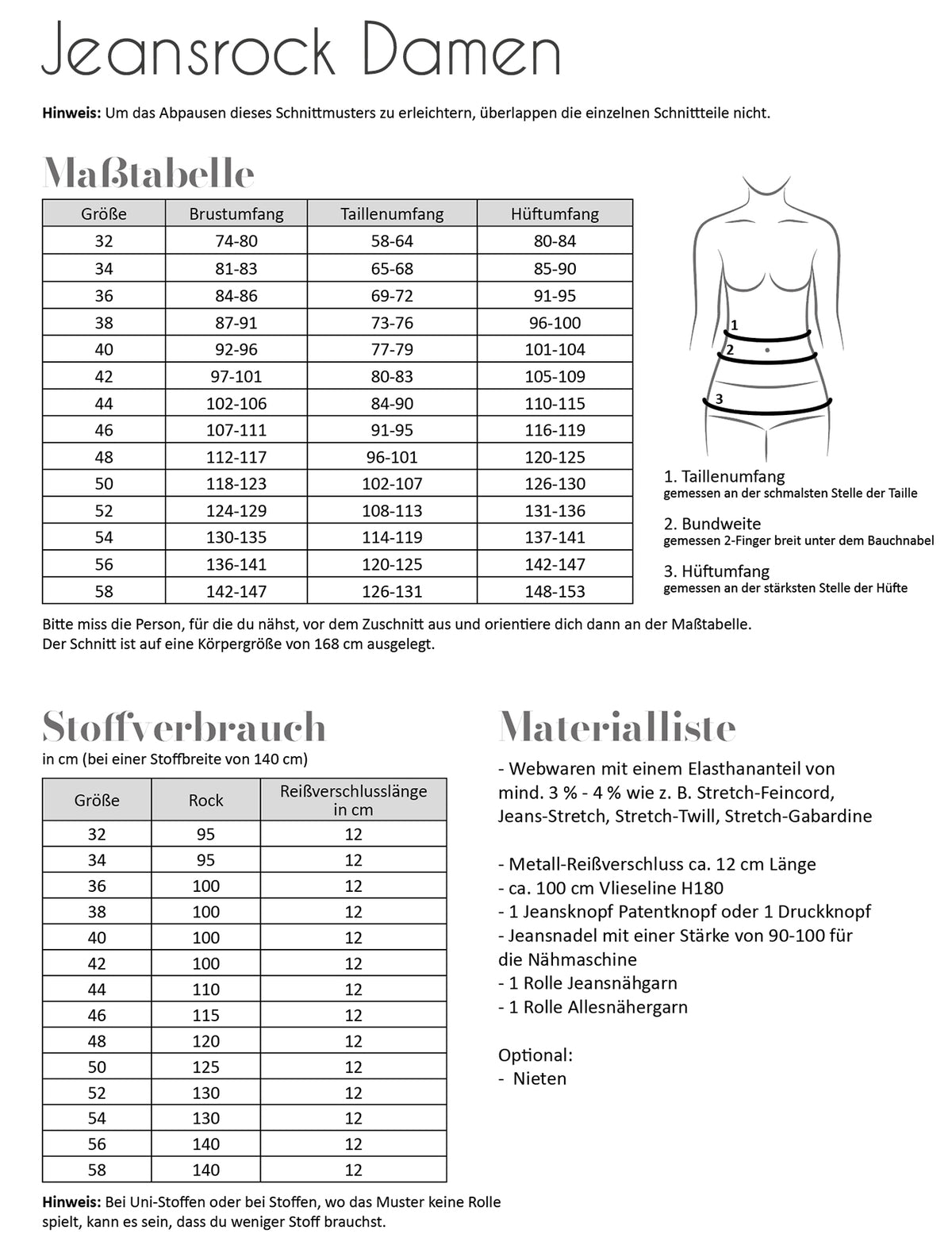 Papierschnittmuster Jeansrock - Fadenkäfer