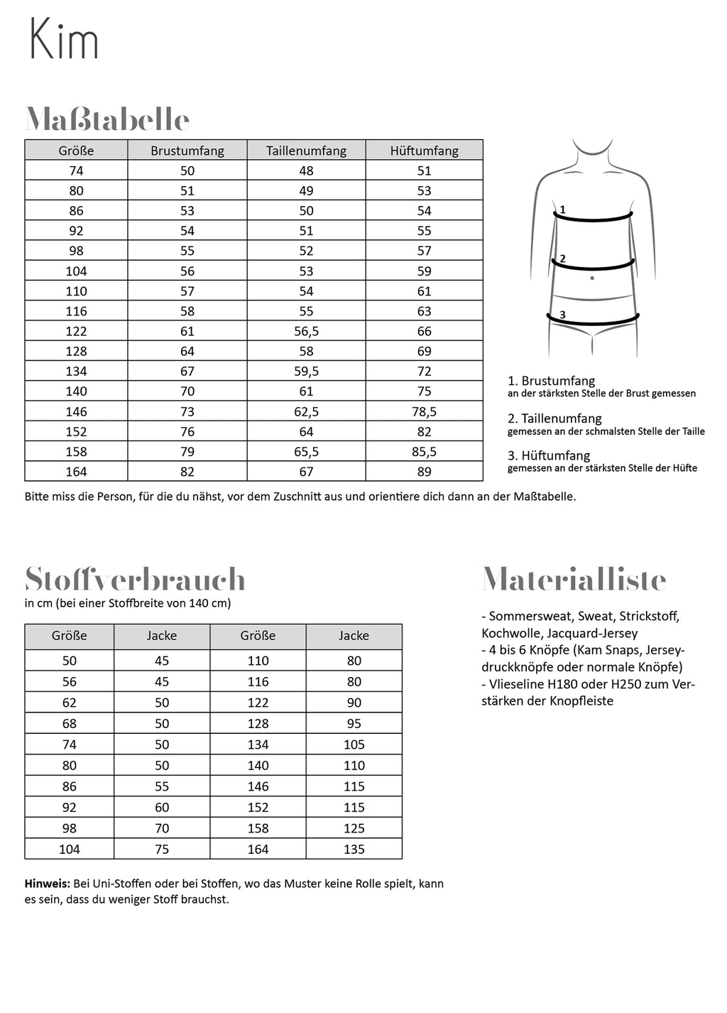 Papierschnittmuster Kim Kinder