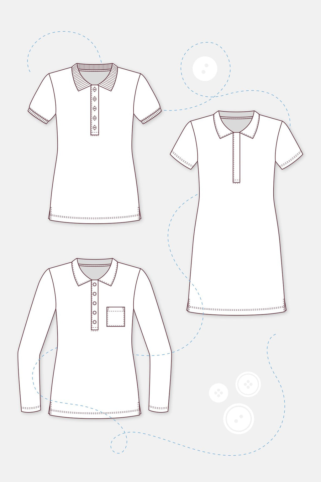 Papierschnittmuster Damen Poloshirt & Kleid Leslie - pattydoo