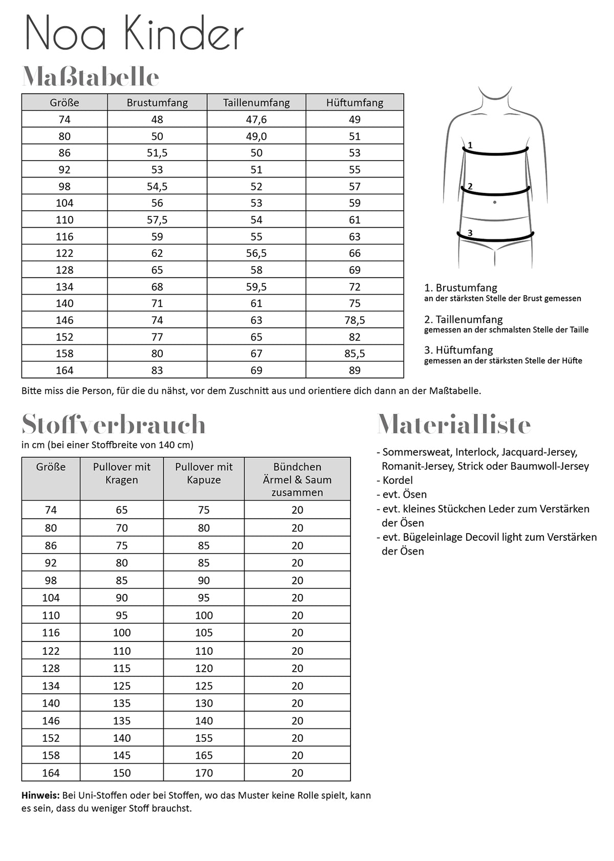 Papierschnittmuster  Noa Kinder