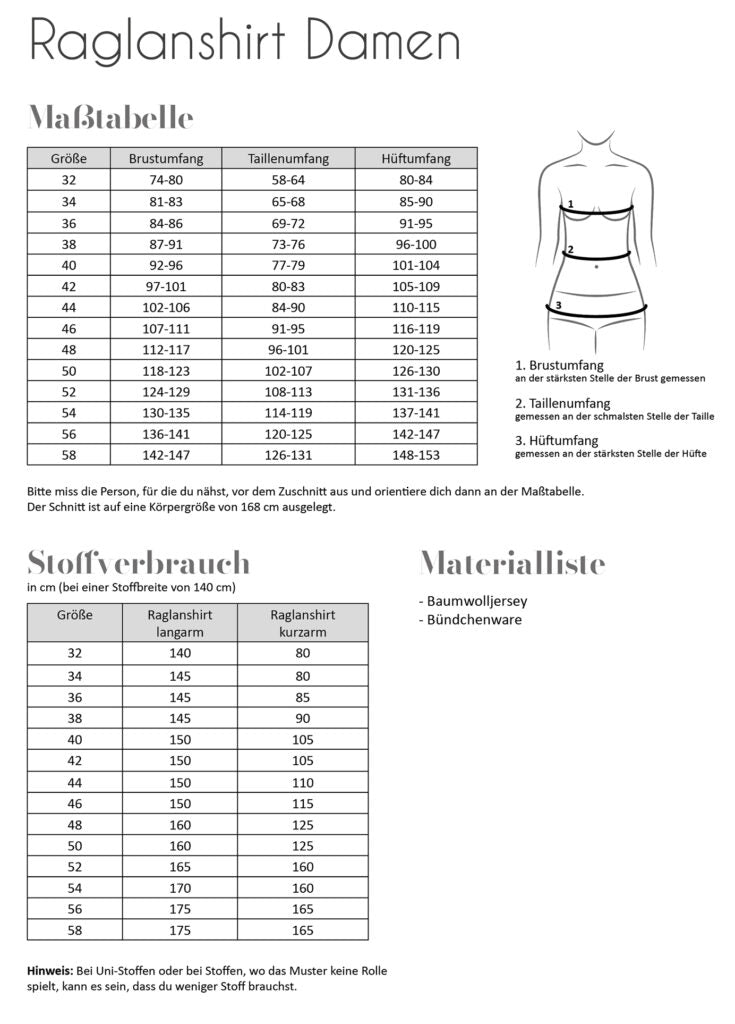 Papierschnittmuster Raglanshirt Damen
