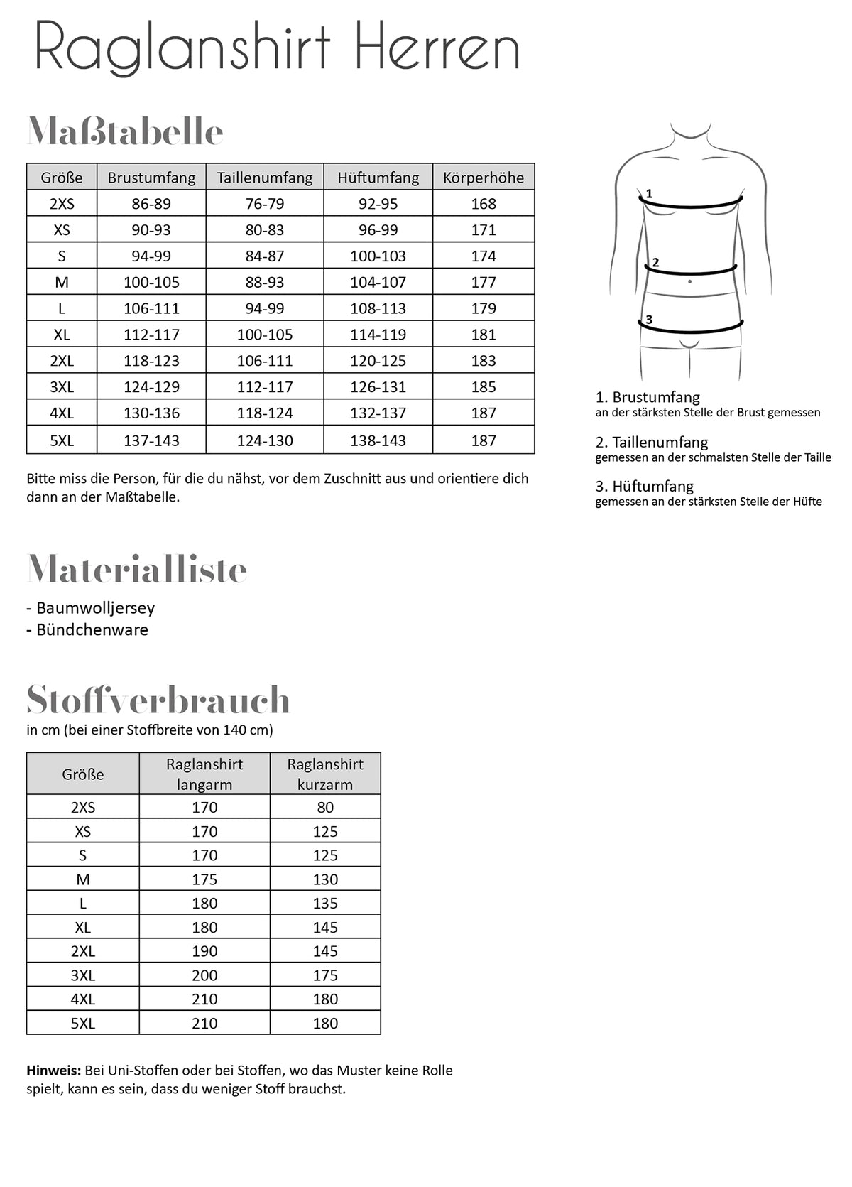 Papierschnittmuster Raglanshirt Herren