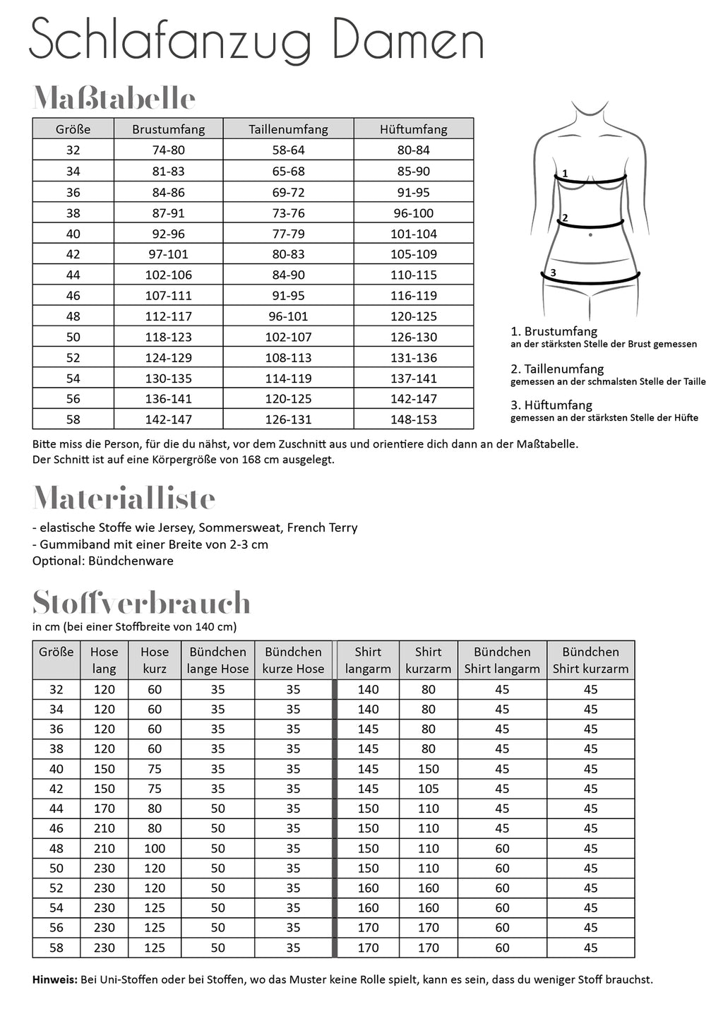 Papierschnittmuster Schlafanzug Damen