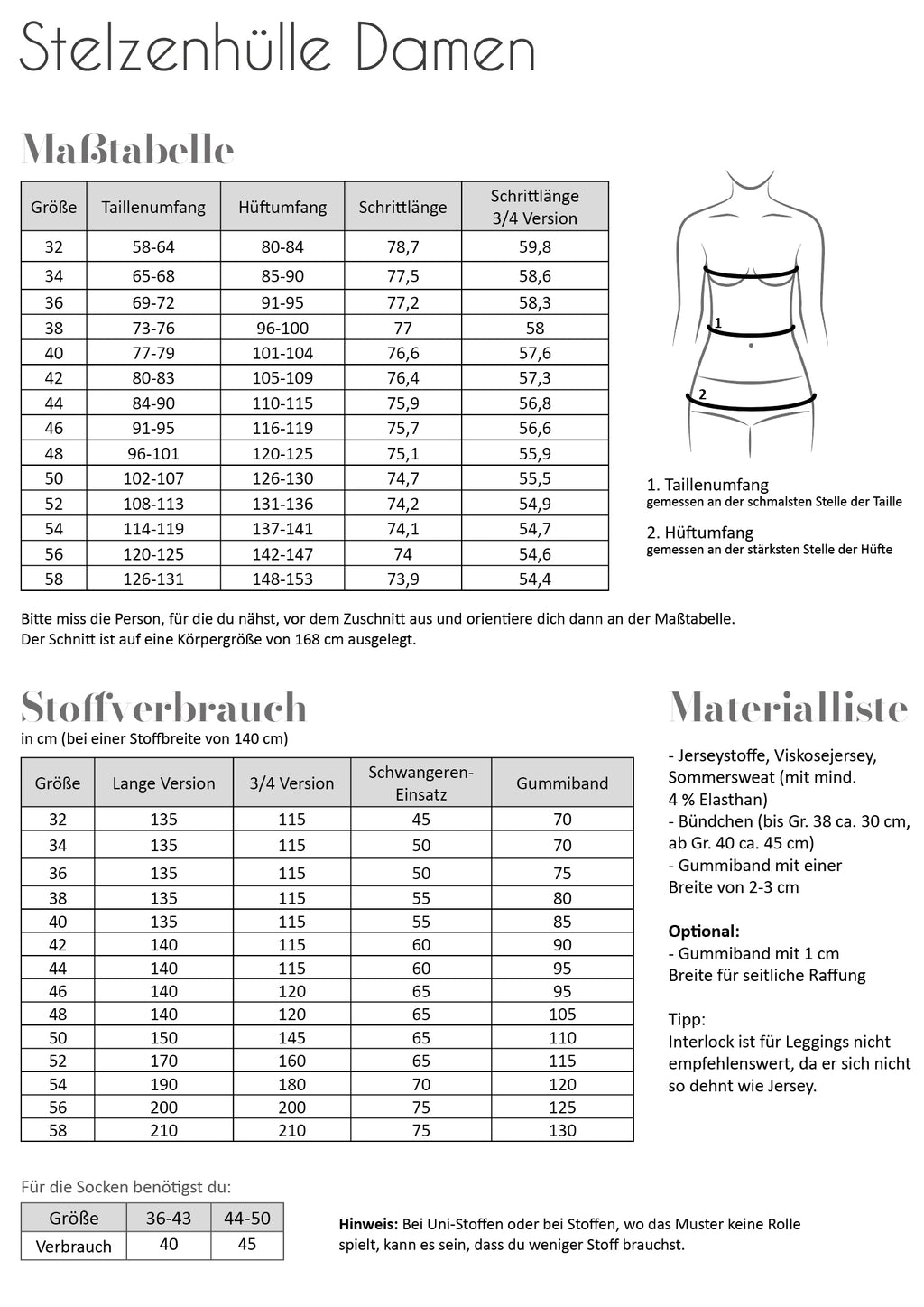 Papierschnittmuster Stelzenhülle Damen - Fadenkäfer