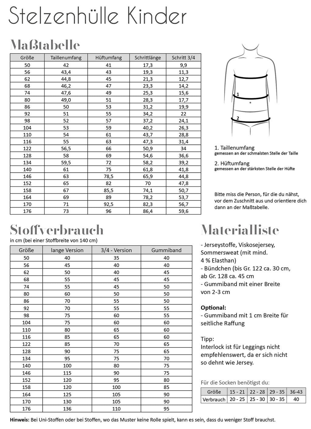 Papierschnittmuster Stelzenhülle Kinder - Fadenkäfer