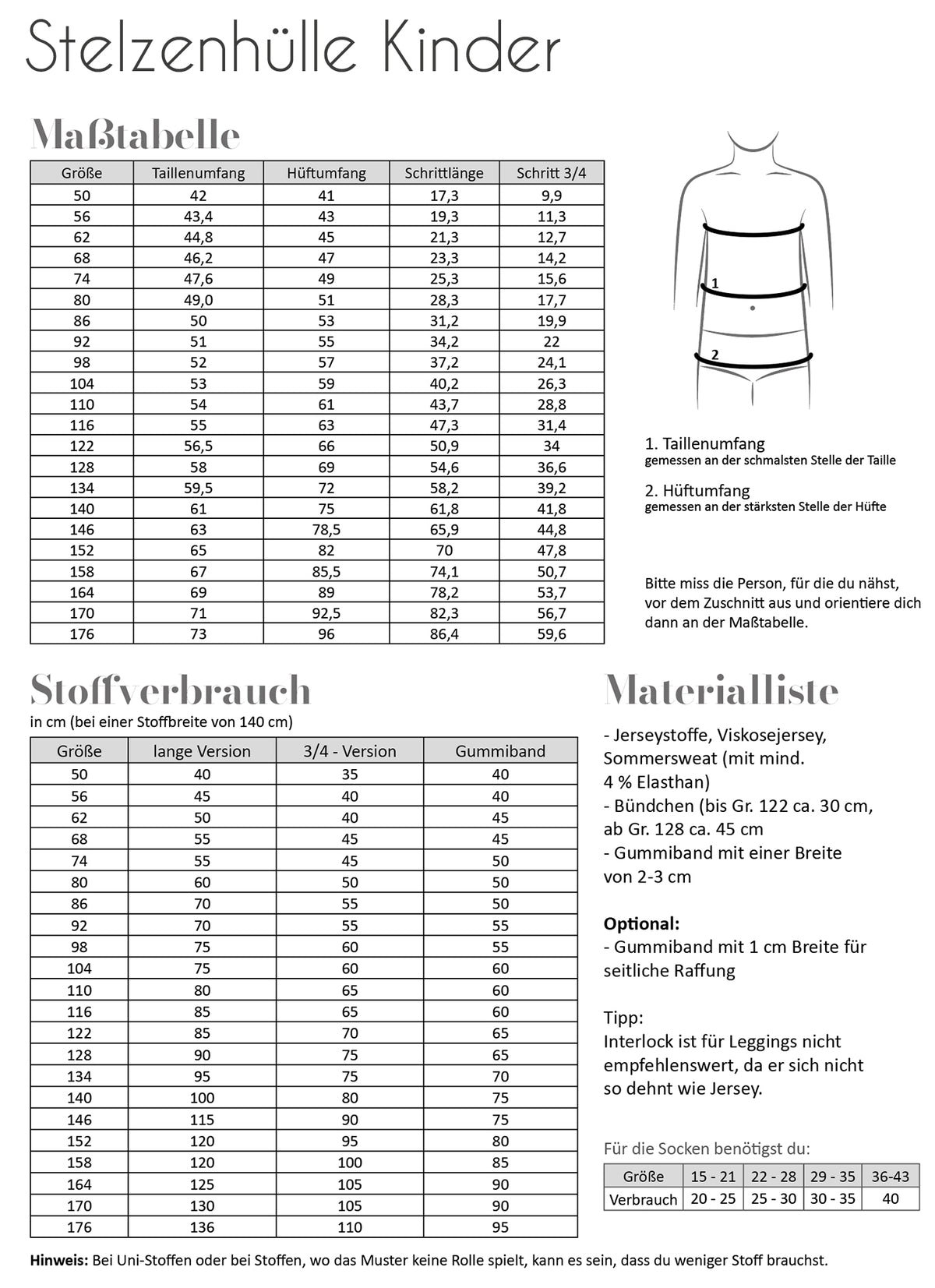 Papierschnittmuster Stelzenhülle Kinder - Fadenkäfer