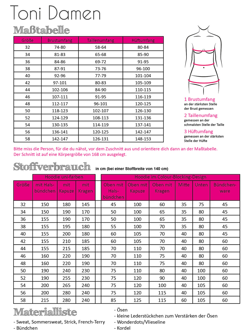 Papierschnittmuster Hoodie Toni Damen
