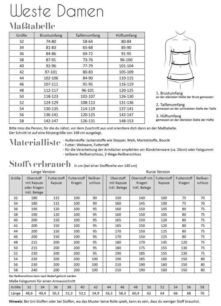 Papierschnittmuster Weste Damen
