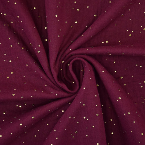 Baumwoll Musselin Golden Dots, brombeere