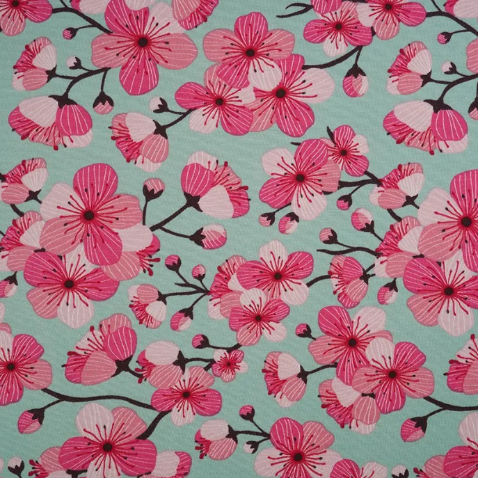Bio Jersey Kirschblüten grün stoffonkel (GOTS)