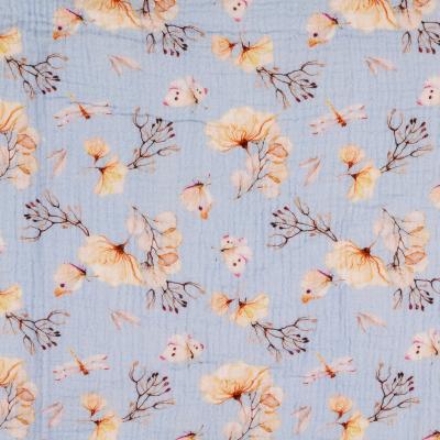Double Gauze blau mit Schmetterling und Blumen