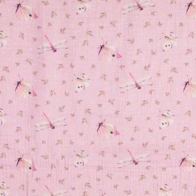 Double Gauze Schmetterling und Libellen rosa