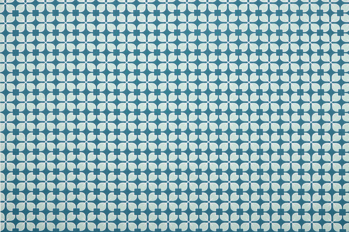 Beschichtete Baumwolle geometrisches Muster petrol-mint