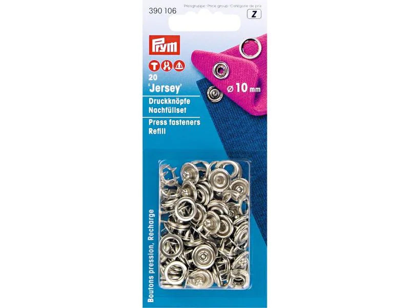 Druckknöpfe Jersey Ring Silber, 10 mm, 20 Stück