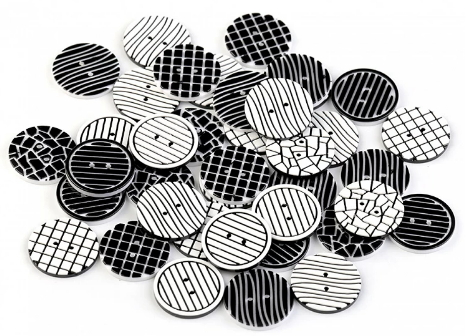 Knopf 2loch 20mm, schwarz-weiss