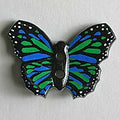 Knopf Schmetterling blau grün schwarz, 28 mm