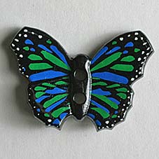 Knopf Schmetterling blau grün schwarz, 28 mm
