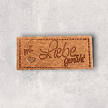 Kunstlederlabel mit Liebe genäht braun