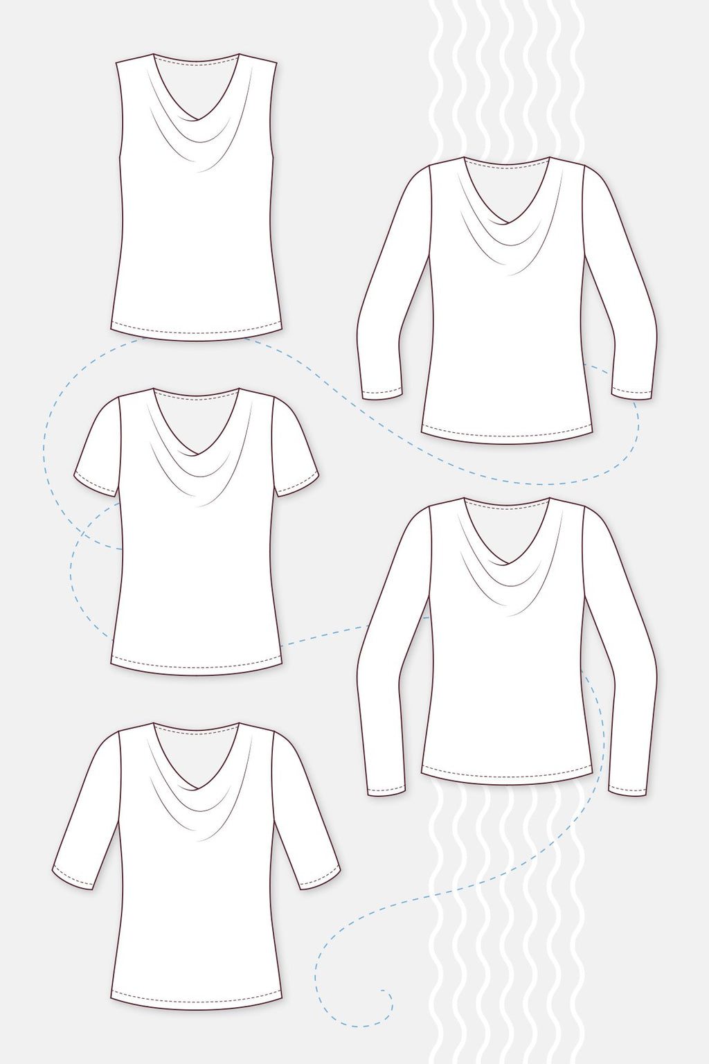 Papierschnittmuster Wasserfallshirt und -top Scarlett &amp; Claire