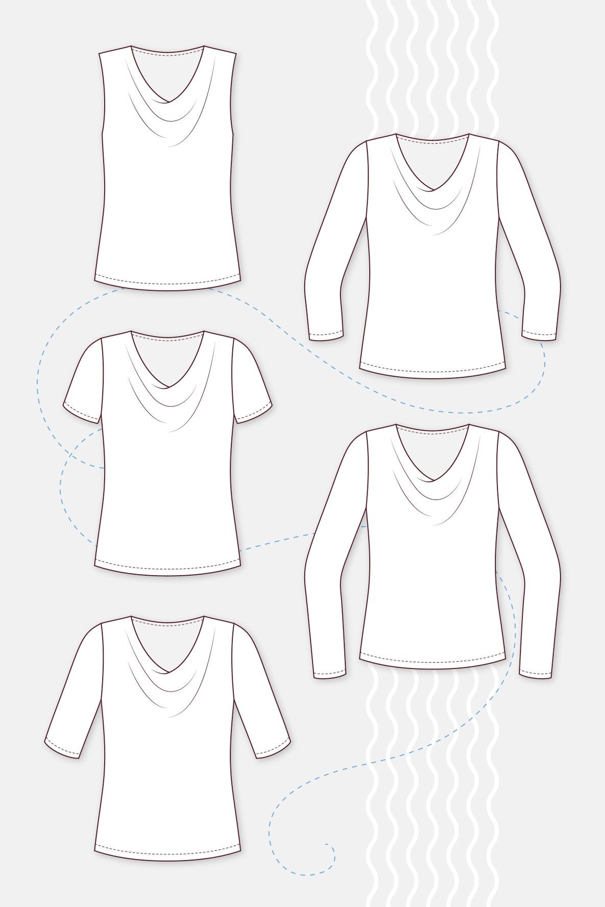 Papierschnittmuster Wasserfallshirt und -top Scarlett &amp; Claire