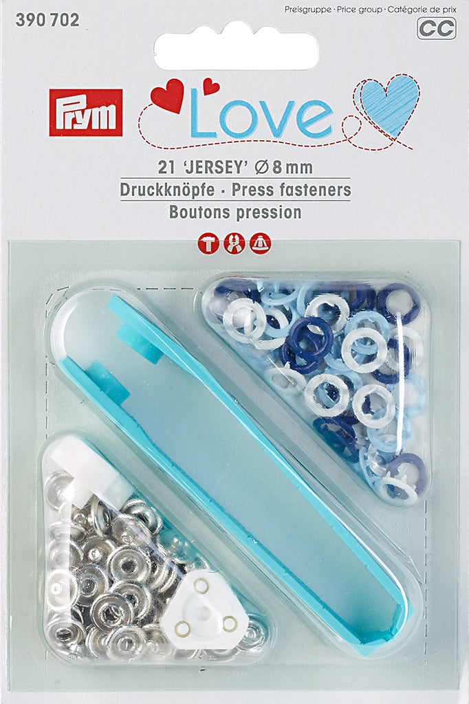 Prym Love Jersey-Druckknöpfe 8 mm Blau Hellblau Weiss – 390702