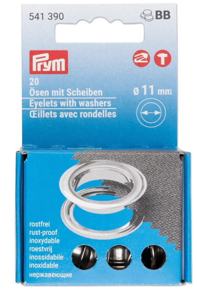 Ösen mit Scheiben 11 mm silberfarbig, 20 Stück – Prym 541390