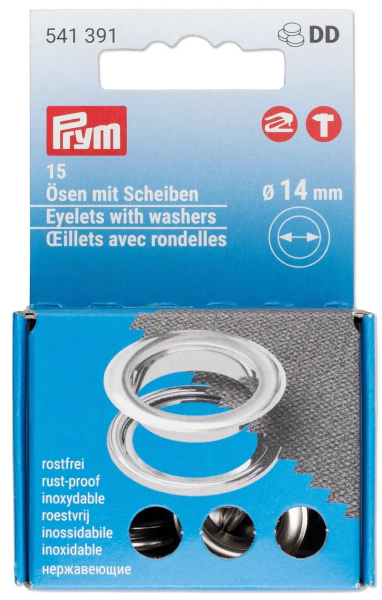 Ösen mit Scheiben 14 mm silberfarbig, 15 Stück – Prym 541391