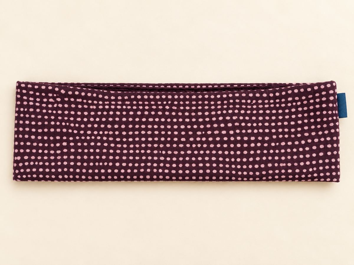 Handgenähtes Stirnband dotted line pflaume in Aubergine
